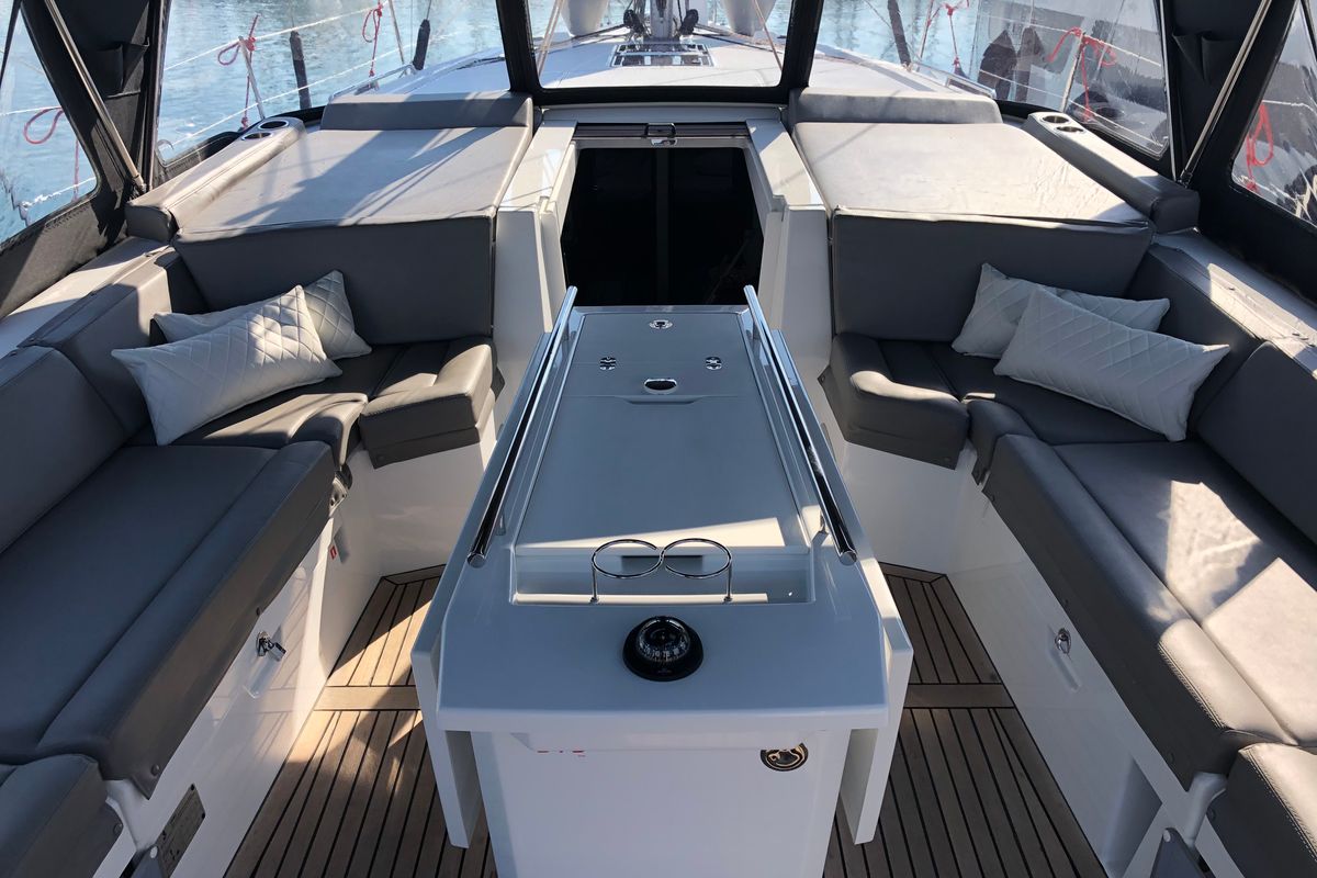 Deck of WHISPER, a Beneteau Oceanis 46.1 sailboat at Athens, Greece