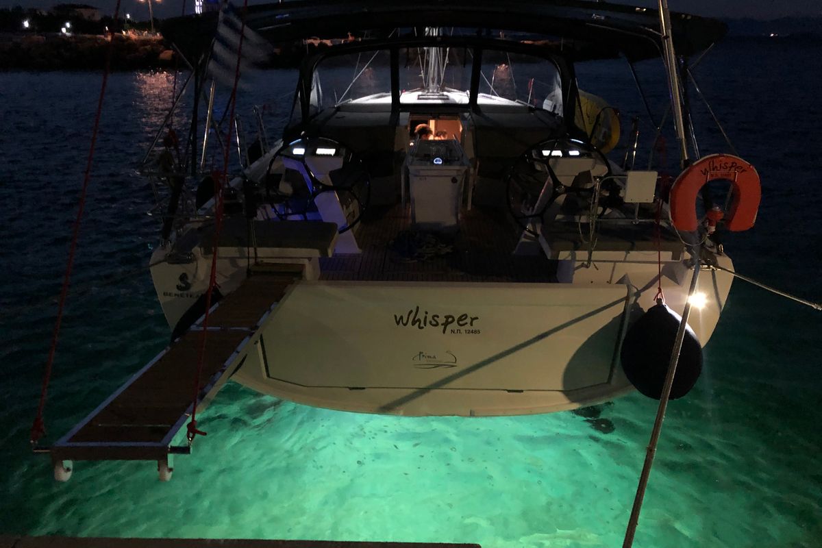 Exterior view of WHISPER, a Beneteau Oceanis 46.1 sailboat at Athens, Greece