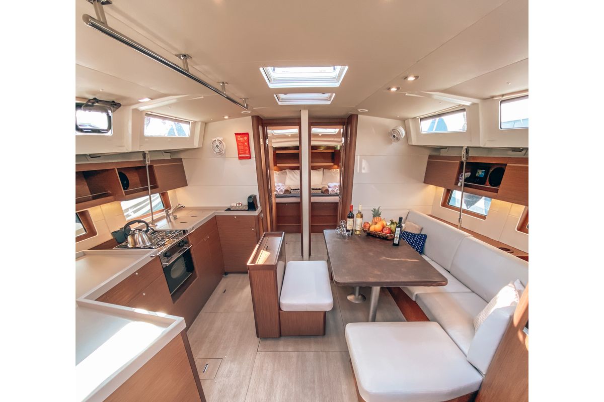 Salon of WHISPER, a Beneteau Oceanis 46.1 sailboat at Athens, Greece