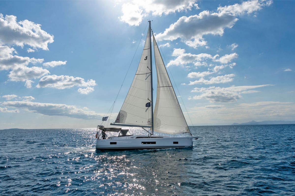 Exterior view of WHISPER, a Beneteau Oceanis 46.1 sailboat at Athens, Greece