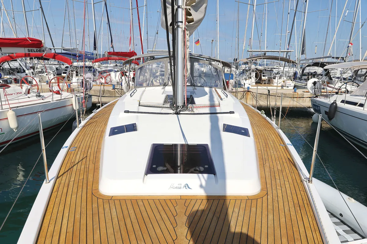 Deck of Pretty Woman, a Hanse Yachts Hanse 415 sailboat at Grad Biograd na Moru, Croatia