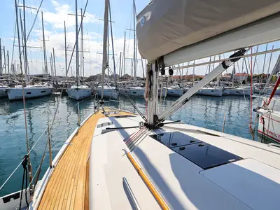 Deck of Pretty Woman, a Hanse Yachts Hanse 415 sailboat at Grad Biograd na Moru, Croatia