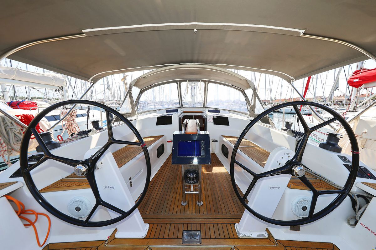Cockpit of Pretty Woman, a Hanse Yachts Hanse 415 sailboat at Grad Biograd na Moru, Croatia