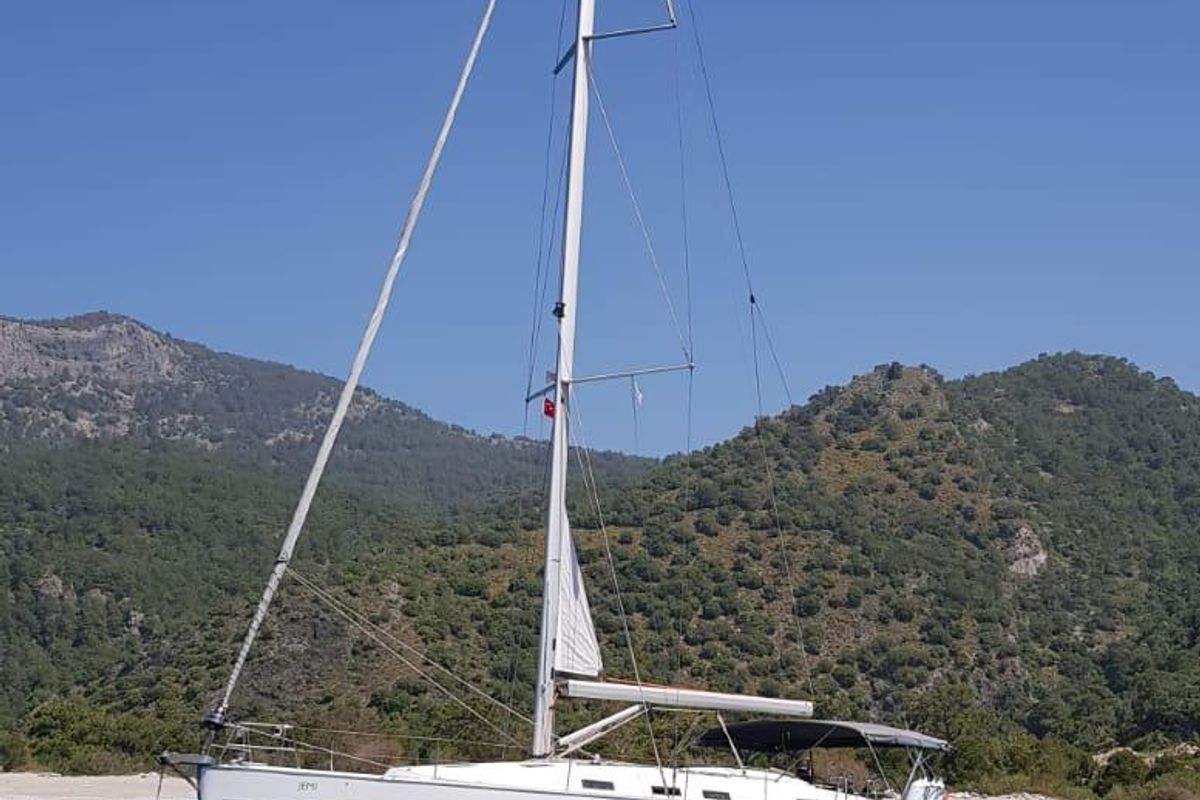 Exterior view of Jemi, a Bavaria Cruiser 50 sailboat at Municipal Unit of Rhodes, Greece