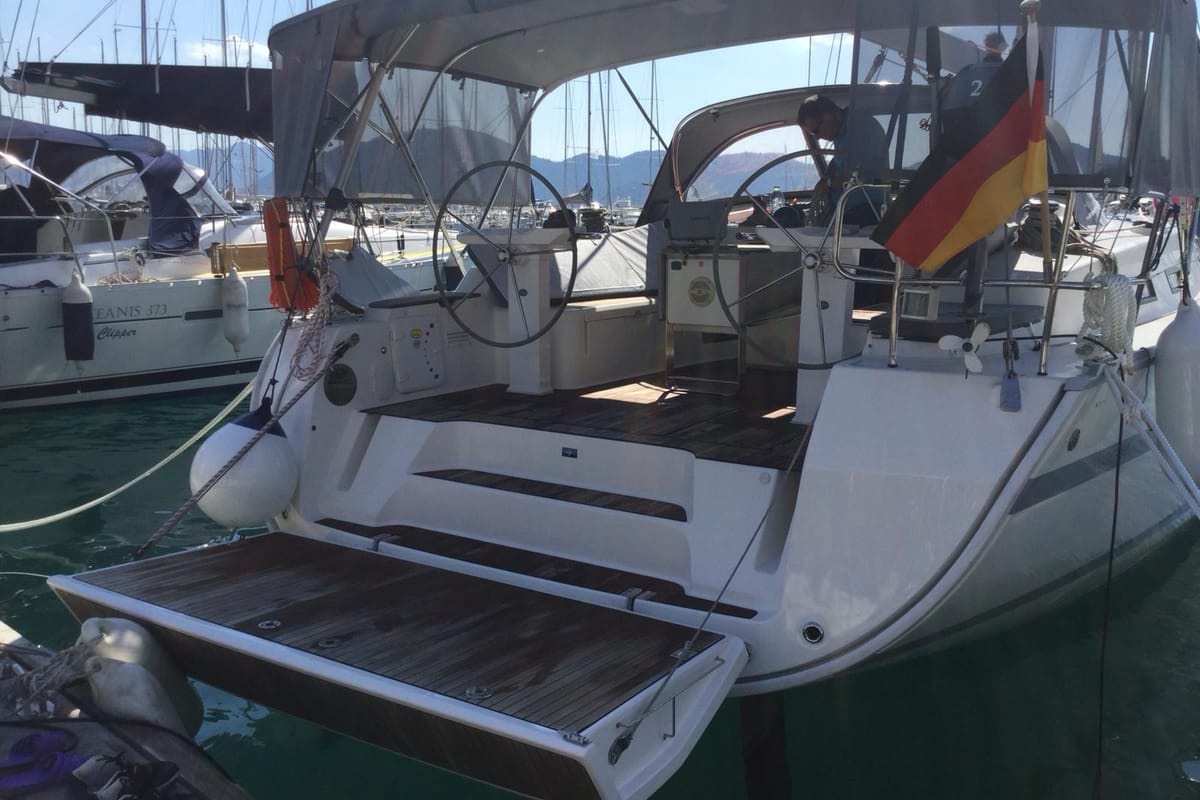 Deck of Jemi, a Bavaria Cruiser 50 sailboat at Municipal Unit of Rhodes, Greece