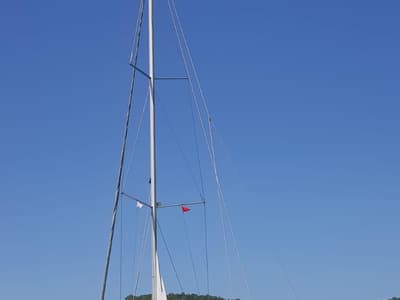 Deck of Jemi, a Bavaria Cruiser 50 sailboat at Municipal Unit of Rhodes, Greece
