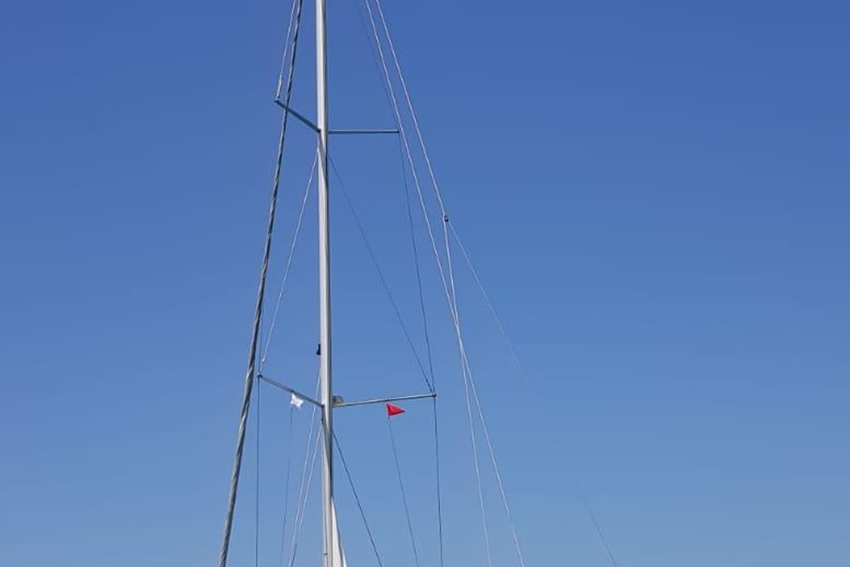 Deck of Jemi, a Bavaria Cruiser 50 sailboat at Municipal Unit of Rhodes, Greece