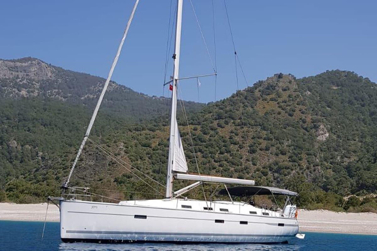 Exterior view of Jemi, a Bavaria Cruiser 50 sailboat at Municipal Unit of Rhodes, Greece
