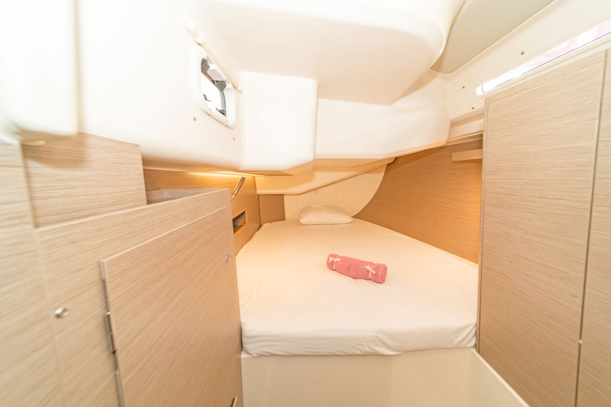 Cabin on Meraki Of London, a Hanse Yachts Hanse 458 sailboat at Kos, Greece