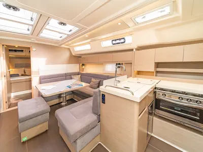 Galley of Meraki Of London, a Hanse Yachts Hanse 458 sailboat at Kos, Greece