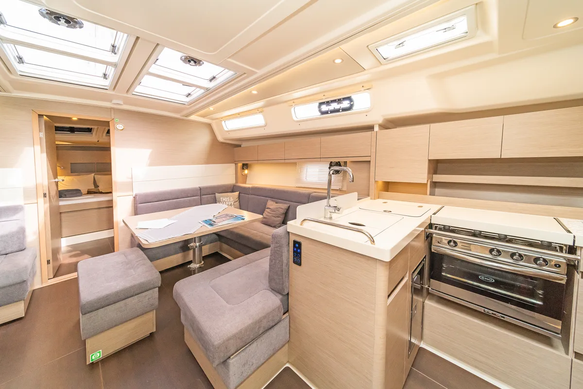 Galley of Meraki Of London, a Hanse Yachts Hanse 458 sailboat at Kos, Greece
