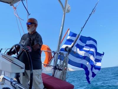 Cockpit of Ef Zin, a Beneteau Oceanis 51.1 sailboat at Skopelos, Greece