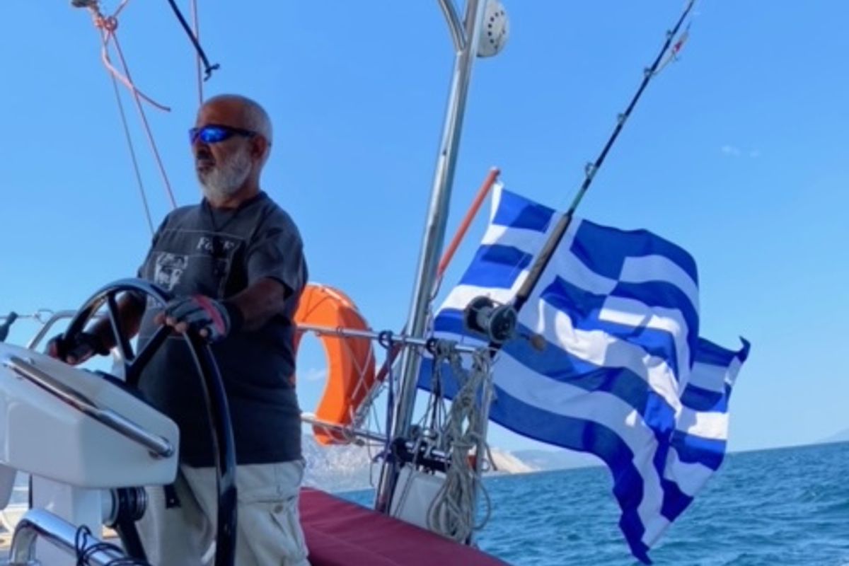 Cockpit of Ef Zin, a Beneteau Oceanis 51.1 sailboat at Skopelos, Greece
