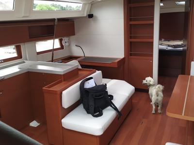 Salon of Ef Zin, a Beneteau Oceanis 51.1 sailboat at Skopelos, Greece