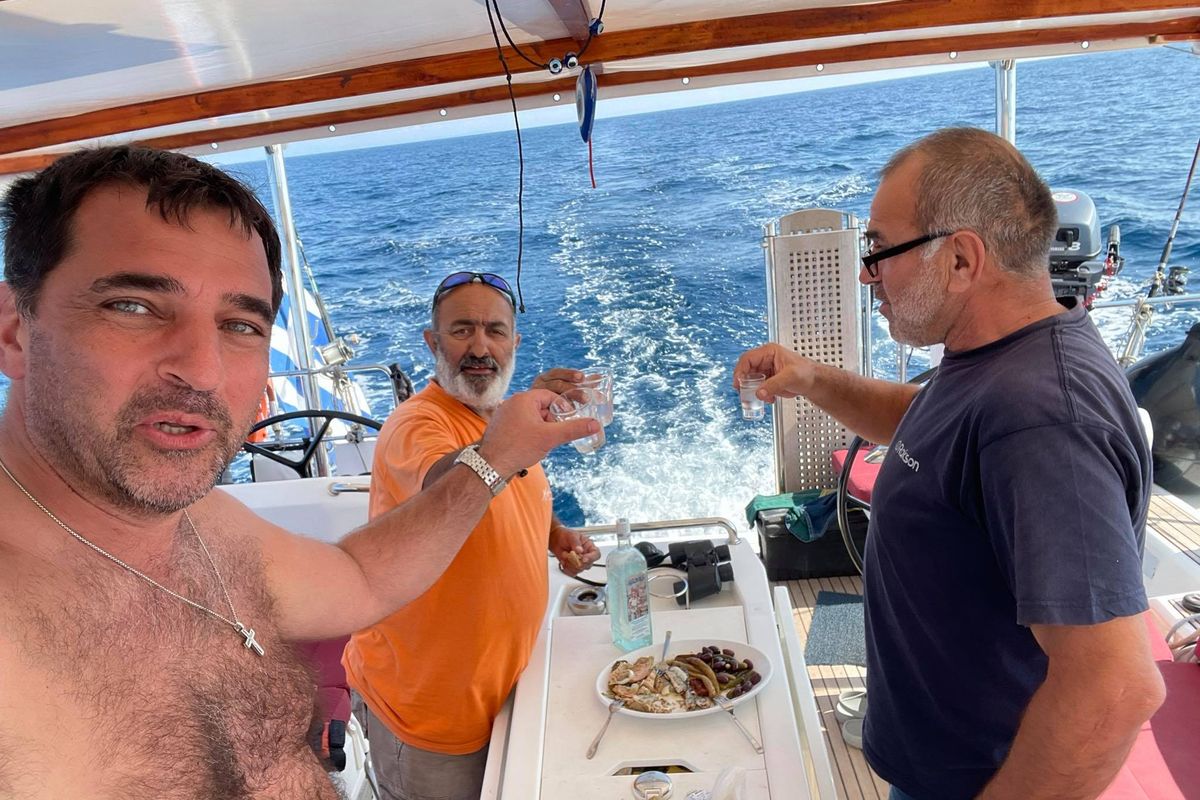 Deck of Ef Zin, a Beneteau Oceanis 51.1 sailboat at Skopelos, Greece