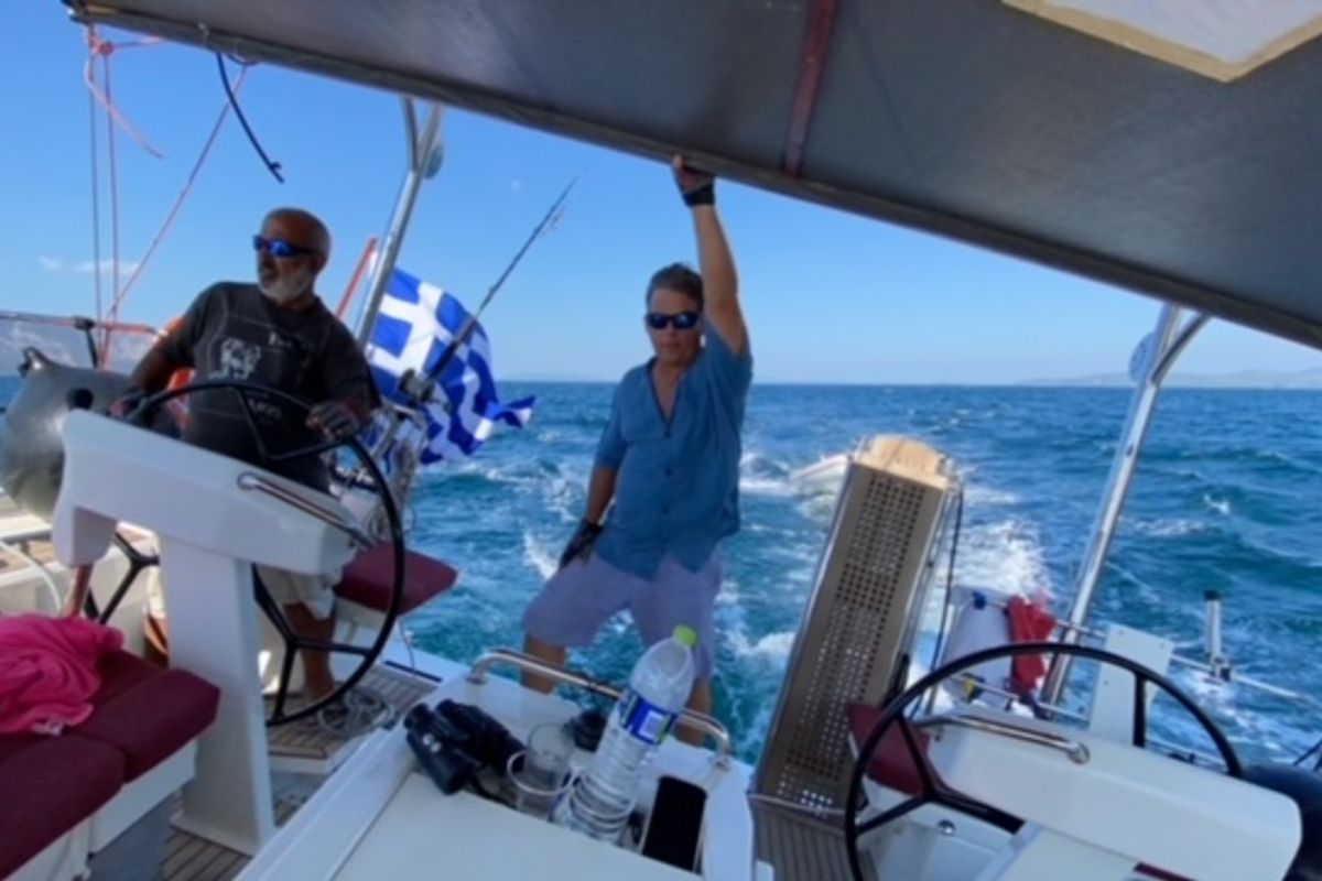 Cockpit of Ef Zin, a Beneteau Oceanis 51.1 sailboat at Skopelos, Greece