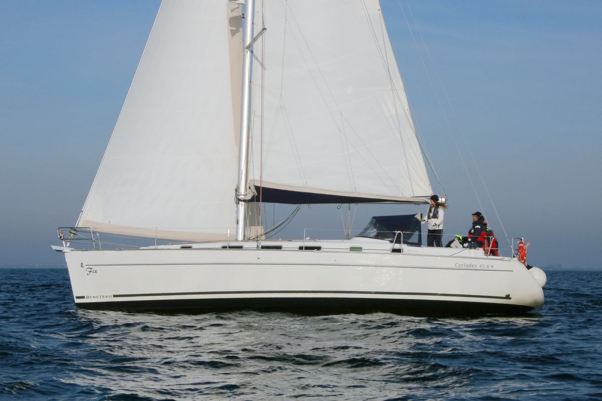 Exterior view of Fix, a Beneteau Cyclades 43.4 sailboat at Heiligenhafen, Germany