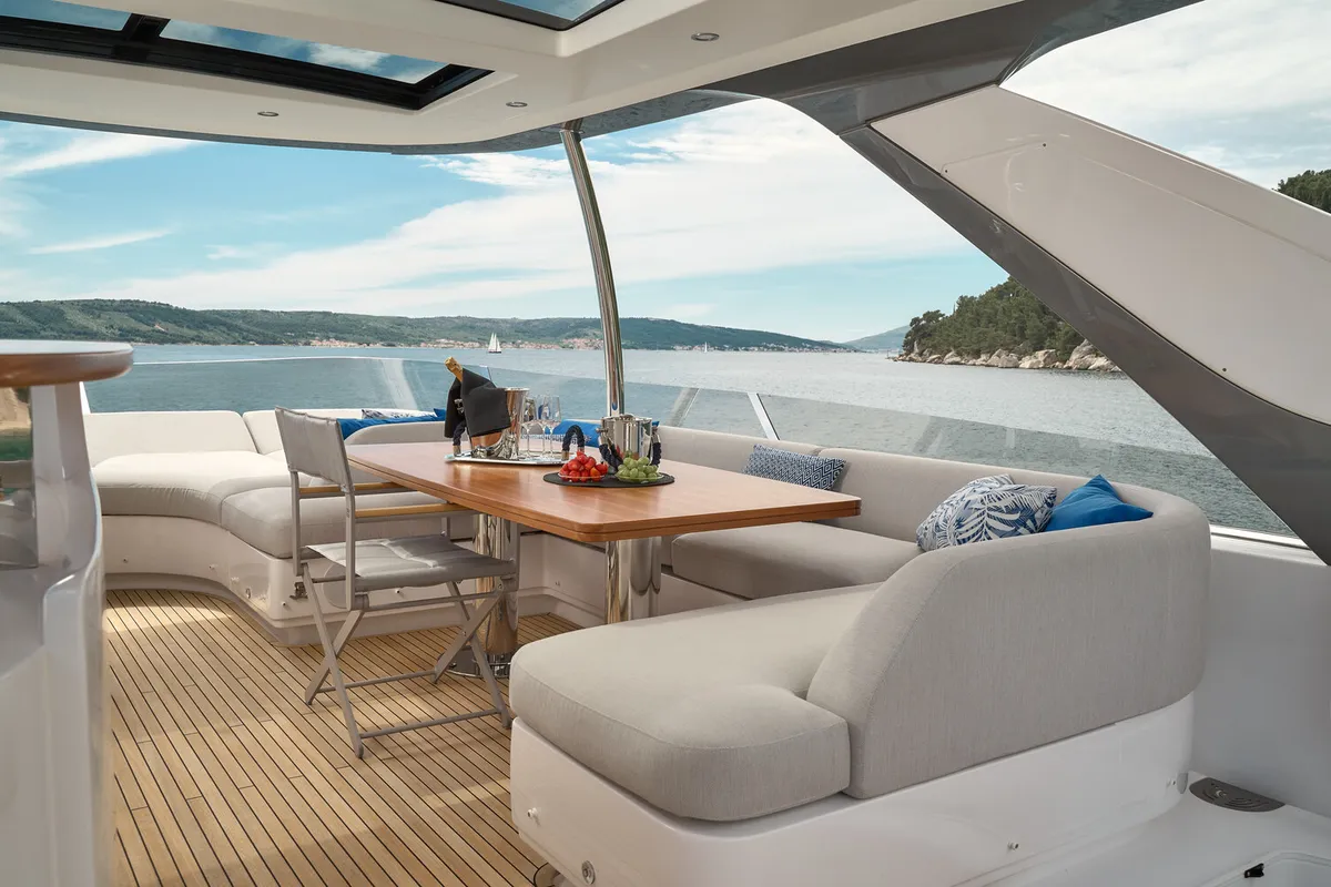 Deck of Viva, a Azimut 78 Fly yacht at Podstrana - Miljevac, Croatia