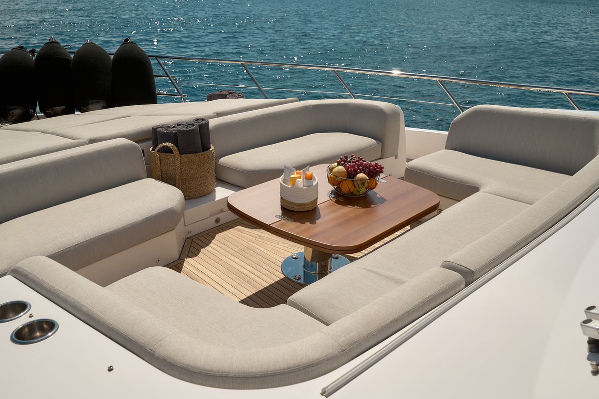 Deck of Viva, a Azimut 78 Fly yacht at Podstrana - Miljevac, Croatia