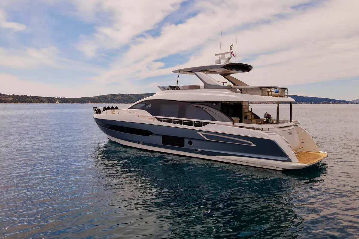 Exterior view of Viva, a Azimut 78 Fly yacht at Podstrana - Miljevac, Croatia