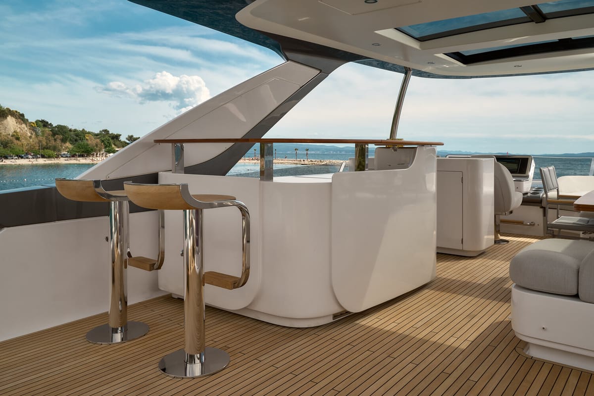 Deck of Viva, a Azimut 78 Fly yacht at Podstrana - Miljevac, Croatia