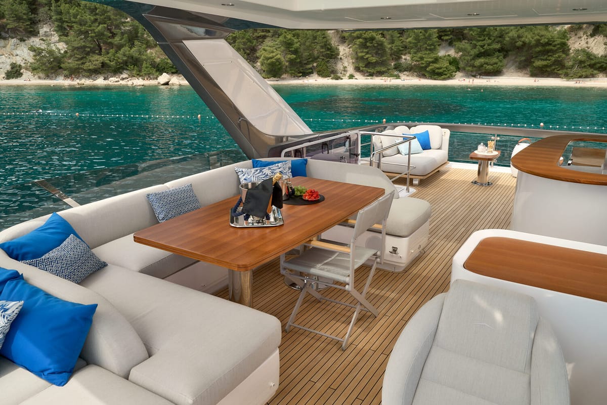 Deck of Viva, a Azimut 78 Fly yacht at Podstrana - Miljevac, Croatia