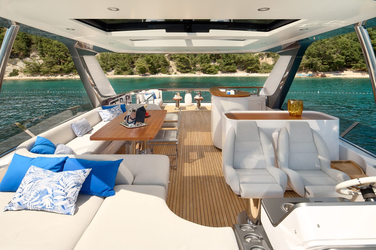 Deck of Viva, a Azimut 78 Fly yacht at Podstrana - Miljevac, Croatia