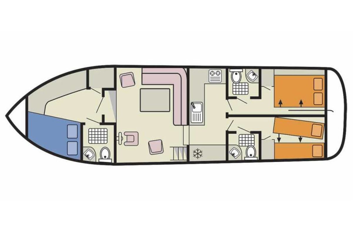 Salon of Continentale - Budget 16, a Cygnet Continentale motorboat at Migennes, France