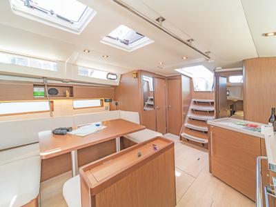 Salon of Paradisea, a Beneteau Oceanis 46.1 sailboat at Gouvia, Greece