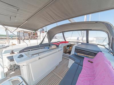 Deck of Paradisea, a Beneteau Oceanis 46.1 sailboat at Gouvia, Greece