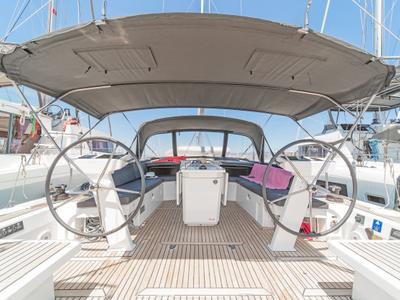 Cockpit of Paradisea, a Beneteau Oceanis 46.1 sailboat at Gouvia, Greece