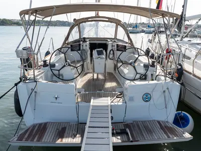 Cockpit of Bar Elli, a Jeanneau Sun Odyssey 389 sailboat at Palma de Mallorca, Spain