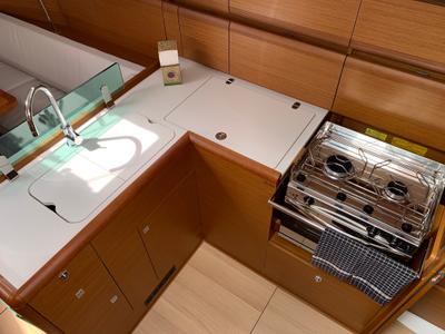 Galley of Bar Elli, a Jeanneau Sun Odyssey 389 sailboat at Palma de Mallorca, Spain