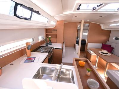 Galley of Colibri, a Jeanneau Sun Odyssey 410 sailboat at Salerno, Italy