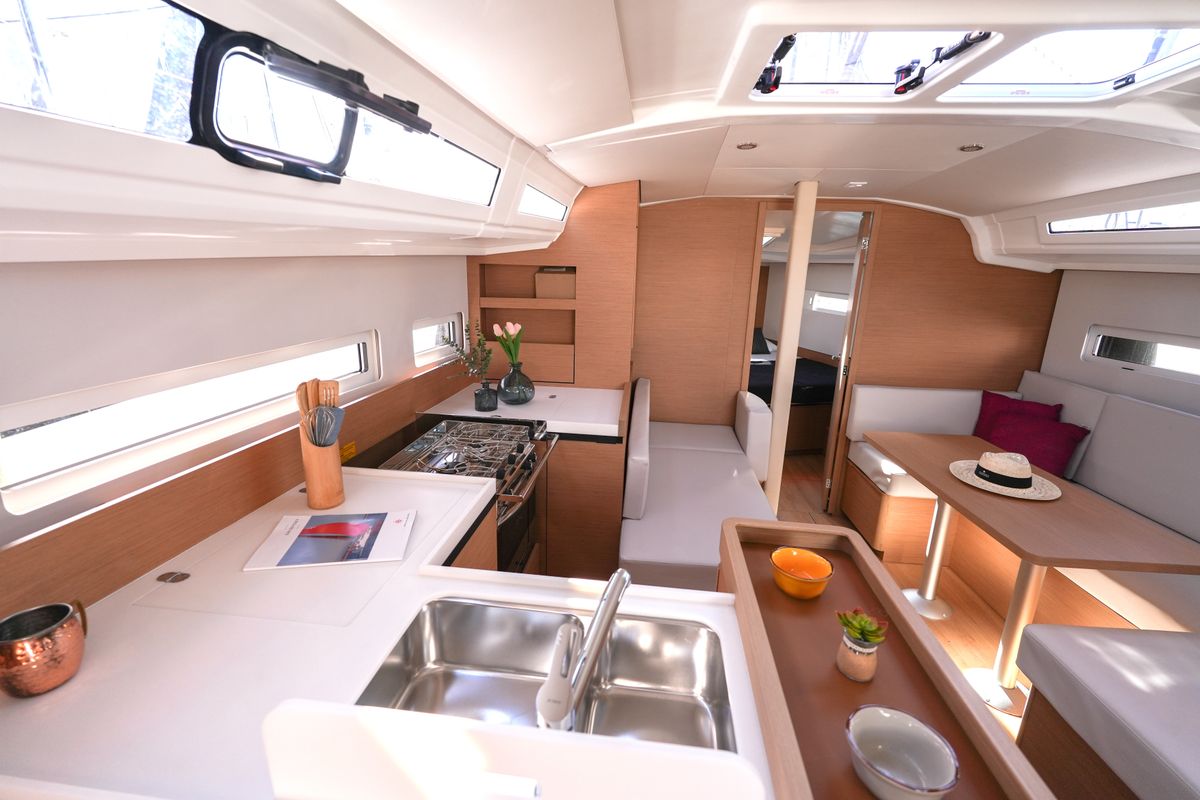 Galley of Colibri, a Jeanneau Sun Odyssey 410 sailboat at Salerno, Italy