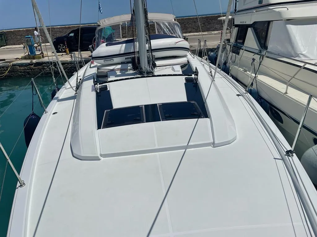 Exterior view of Boreas, a Beneteau Oceanis 46.1 sailboat at Zakynthos, Greece