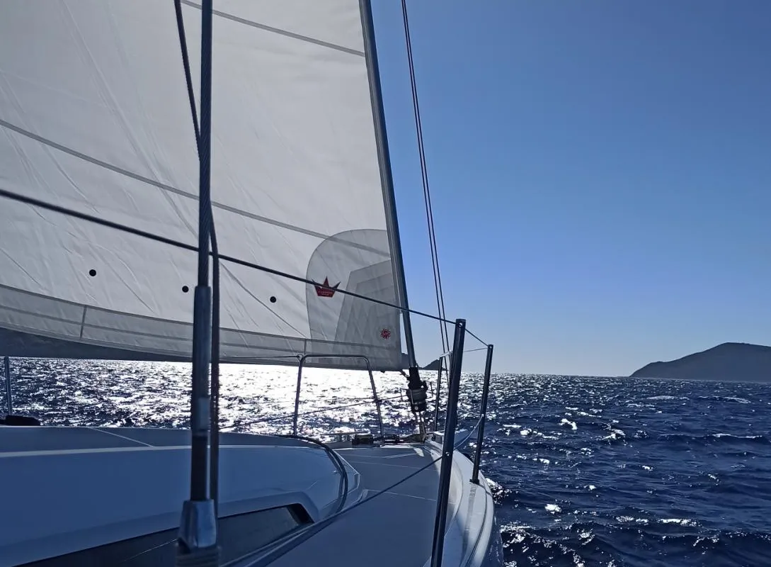 Exterior view of Boreas, a Beneteau Oceanis 46.1 sailboat at Zakynthos, Greece