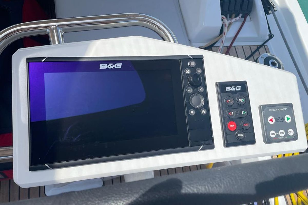Cockpit of Boreas, a Beneteau Oceanis 46.1 sailboat at Zakynthos, Greece