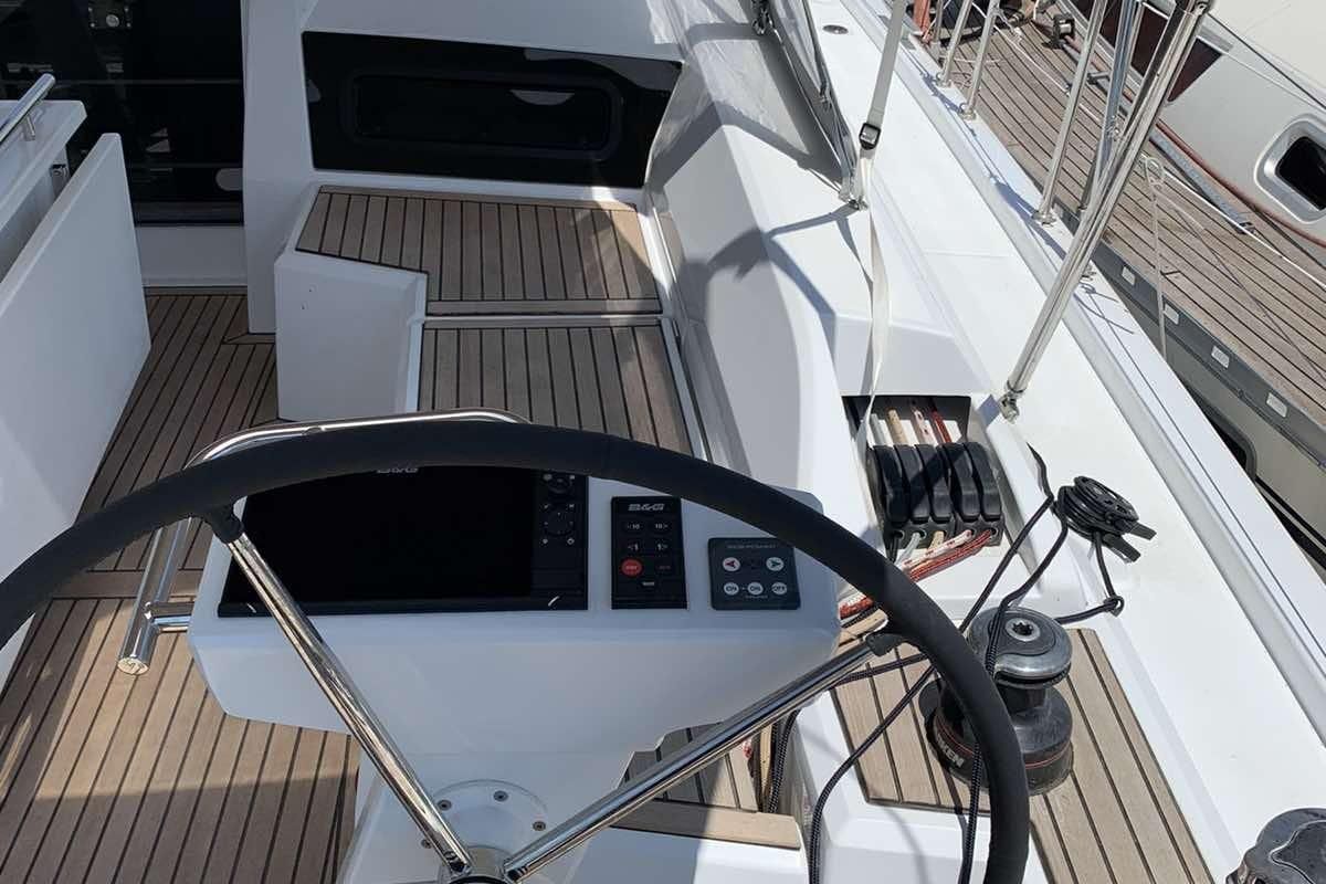Cockpit of Boreas, a Beneteau Oceanis 46.1 sailboat at Zakynthos, Greece