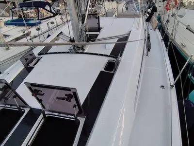 Deck of Boreas, a Beneteau Oceanis 46.1 sailboat at Zakynthos, Greece