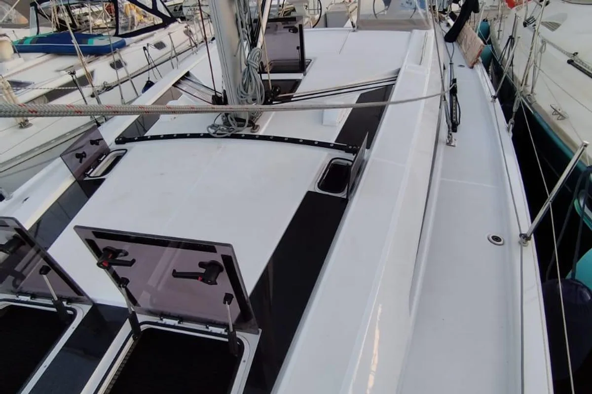 Deck of Boreas, a Beneteau Oceanis 46.1 sailboat at Zakynthos, Greece