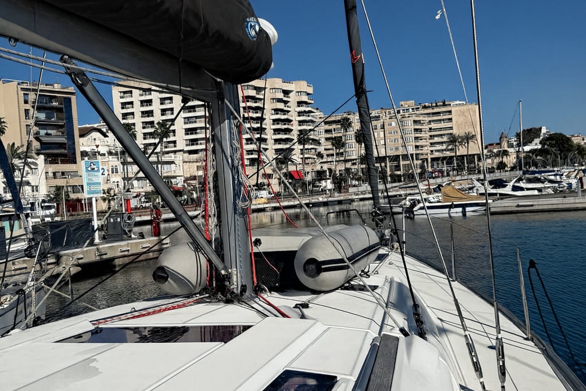 Deck of Santa Ponsa, a Jeanneau Sun Odyssey 469 sailboat at Palma de Mallorca, Spain