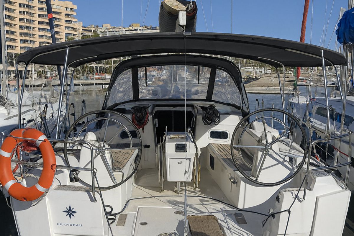 Cockpit of Santa Ponsa, a Jeanneau Sun Odyssey 469 sailboat at Palma de Mallorca, Spain