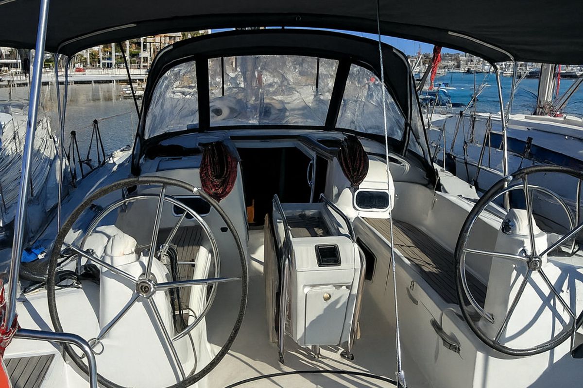 Cockpit of Santa Ponsa, a Jeanneau Sun Odyssey 469 sailboat at Palma de Mallorca, Spain