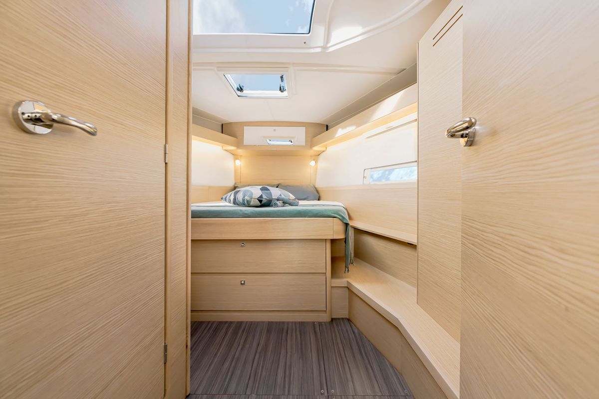 Cabin on Pyxis, a Dufour 430 GL sailboat at Marseille, France