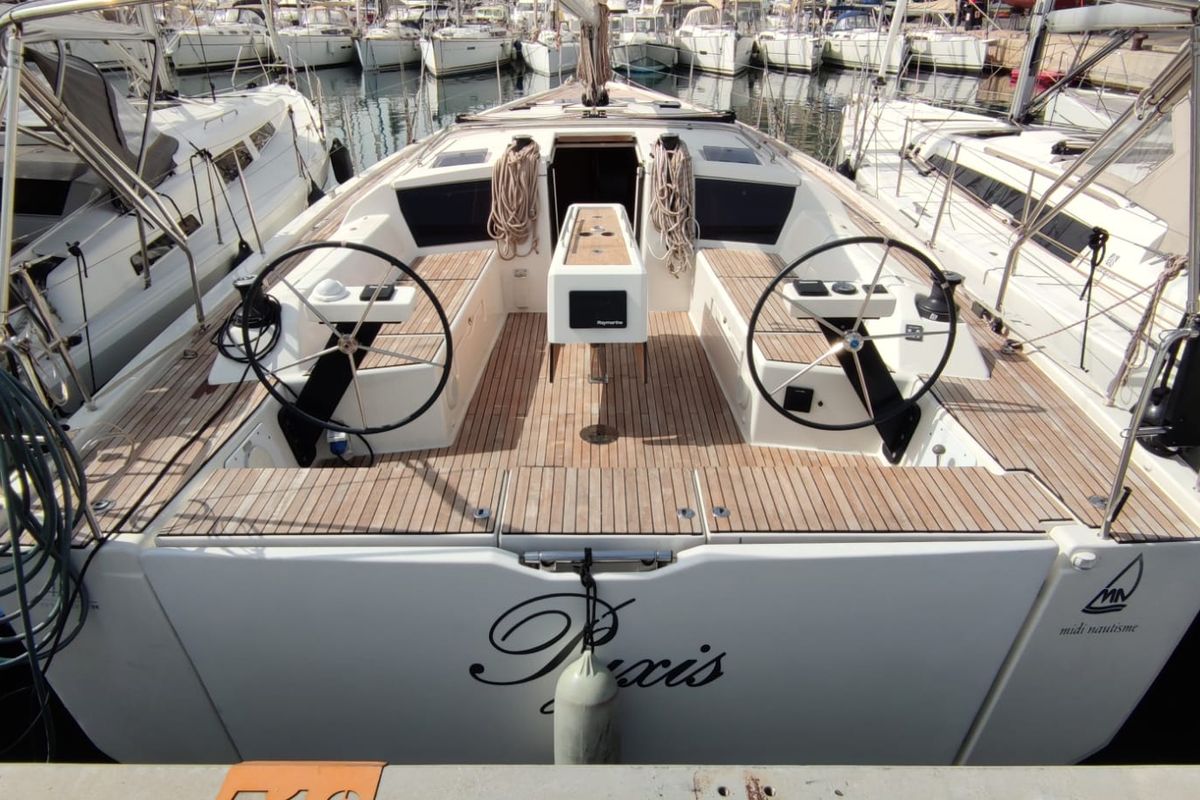 Cockpit of Pyxis, a Dufour 430 GL sailboat at Marseille, France