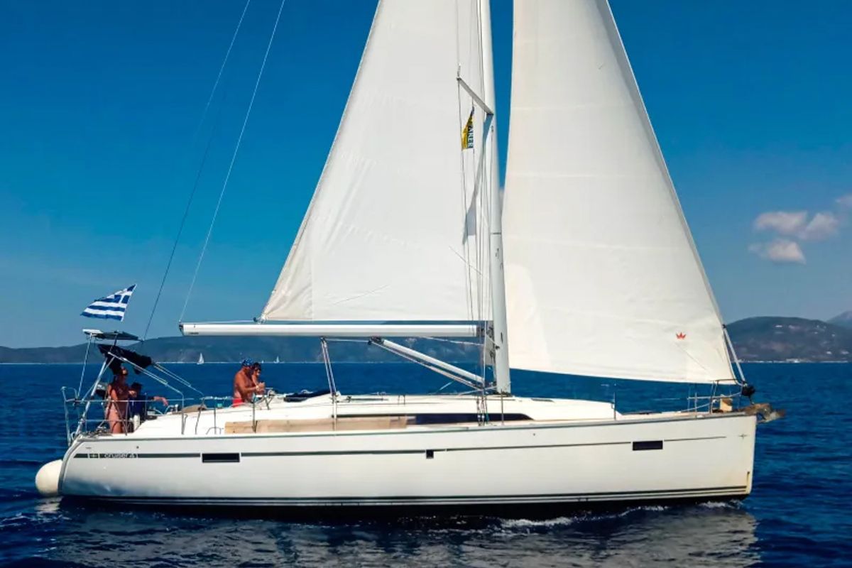 Exterior view of Stepping Stone, a Bavaria 41 sailboat at Pylaros Municipal Unit, Greece