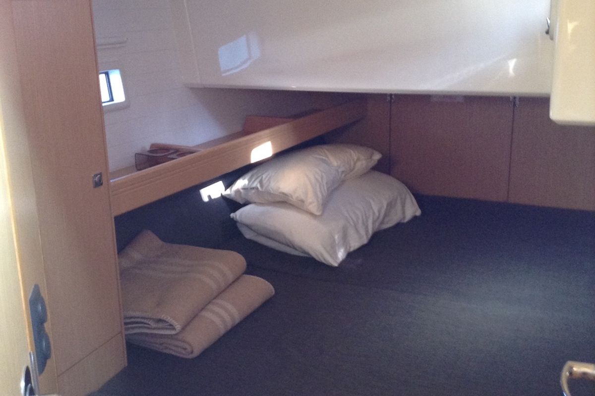 Cabin on Albireo, a Bavaria Cruiser 46 sailboat at Olbia, Italy