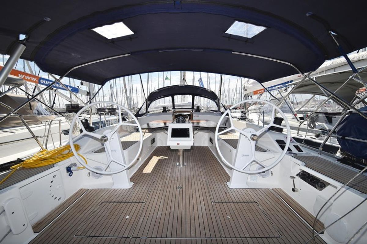 Cockpit of Bonnytta, a Bavaria Cruiser 51 sailboat at Grad Biograd na Moru, Croatia