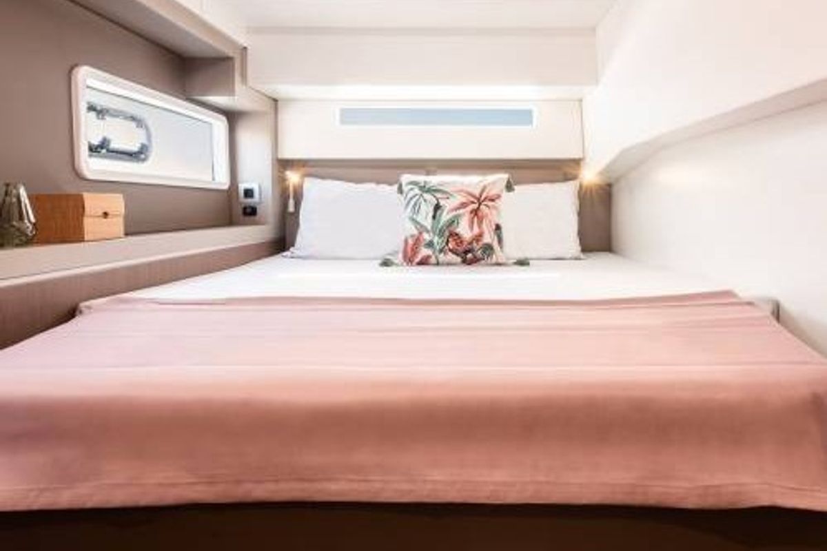 Cabin on Sahar, a Bali 4.2 catamaran at Capo d'Orlando, Italy
